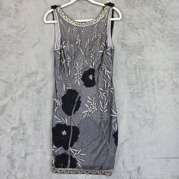 Sue Wong Dresses & Skirts - Sue Wong Nocturne Dress Womens 8 Gray Black Beaded Embroidered Floral Cocktail